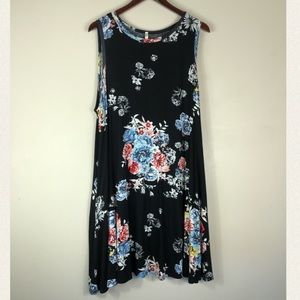 Black Floral Sleeveless Swing Dress. NWOT